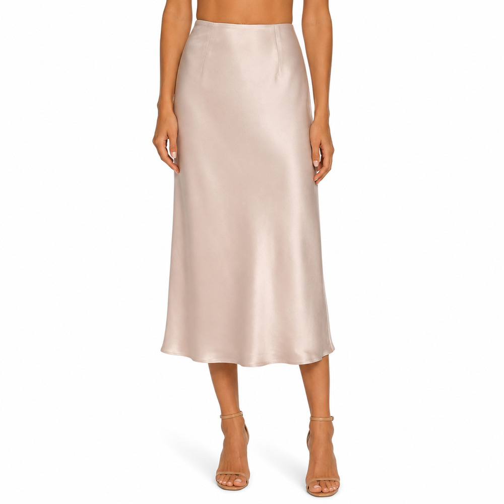 Rachel Zoe Pale Blush Pink Satin Midi Pull On Elastic Waist Skirt NWT sz Small
